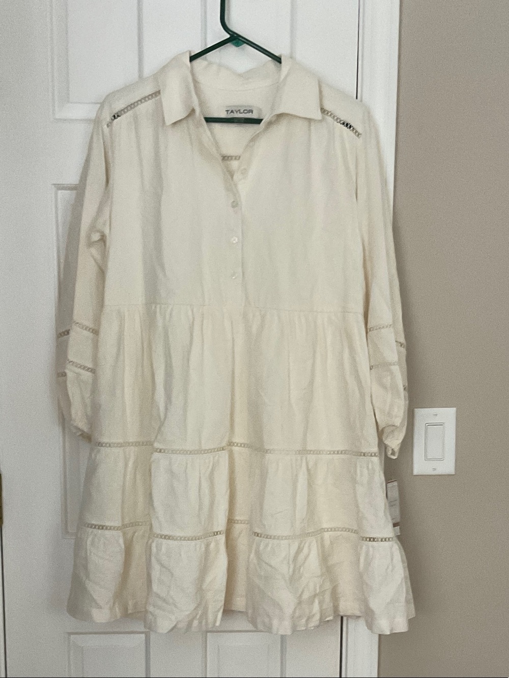 Taylor Cream Button-Front Collared Tiered Dress